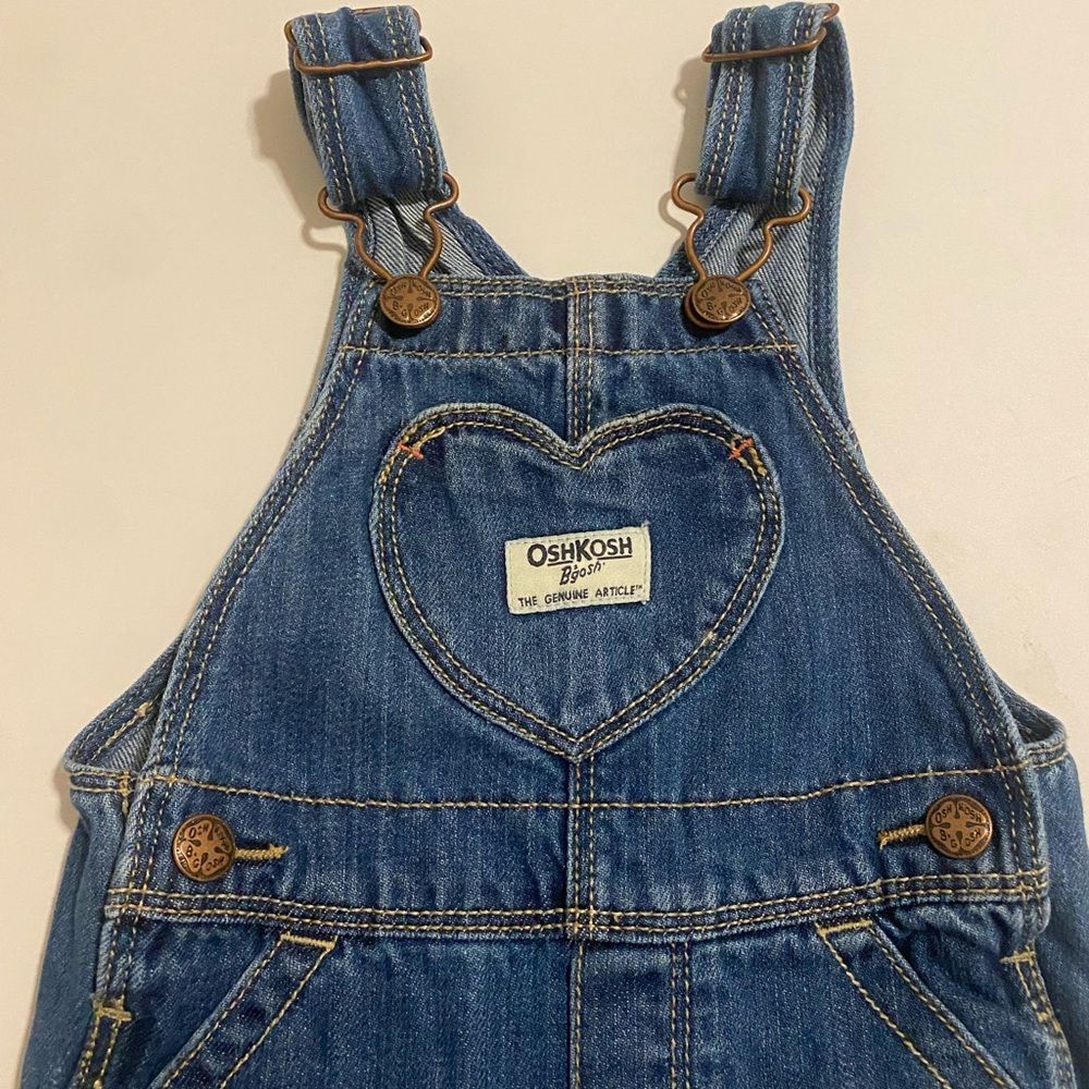 OshKosh B'gosh Kids' Blue Heart Denim Overalls 6-9months - Picture 2 of 4